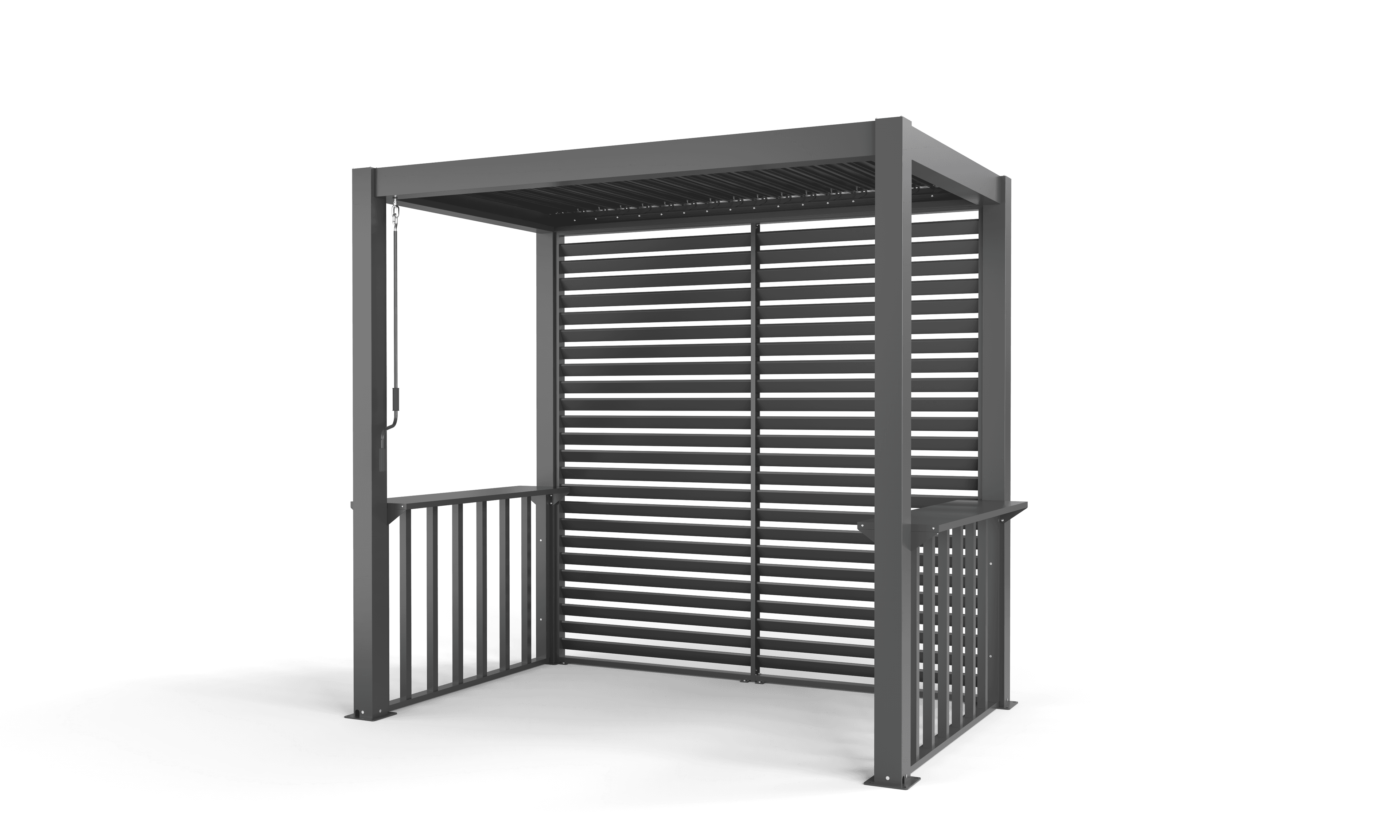 Grillpergola. Manuell vev till lamellerna