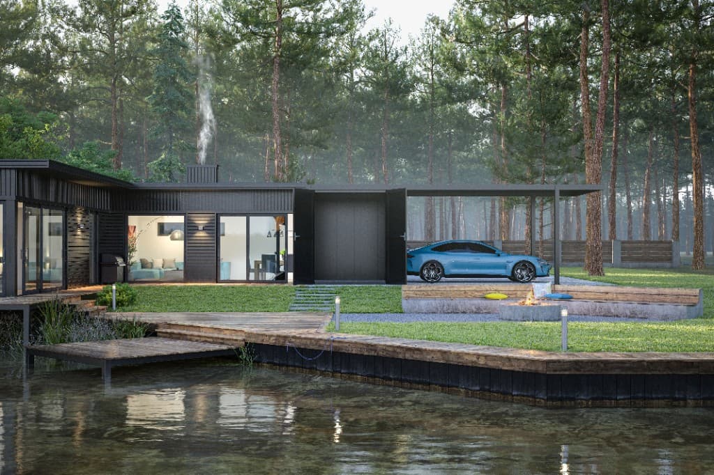 Carport. Carport mot huset