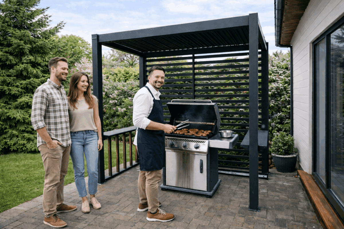 Grillpergola. Grillkväll under pergolan